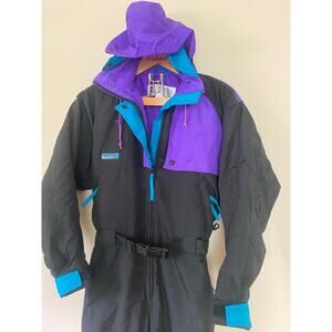 EUC Columbia Womens Snowsuit Ski Suit M ColorBlock Black Purple Teal